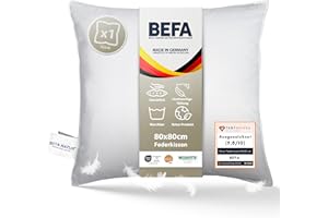 ‎BEFA NATUR BEFA NATUR Federkissen 80x80 cm | Kopfkissen 100% Federn |1500g Füllgewicht | Allergiker geeignet (NOMITE) | Tierwohl Zertifiziert (DOWNPASS) | Oeko-TEX Klasse 1 | Made in Germany