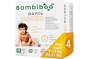 Bambiboo Jednorazowe pieluchy bambusowe - Pieluchy dla dzieci Przyjaciele skóry - Ochrona skóry - Wysoka chłonność - Rozmiar 4 (maks.), 16 sztuk