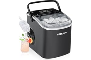 EUHOMY Eiswürfelmaschine Klein, 12KG Eiswürfelbereiter Ice Maker, 9 Würfel in 6 Minuten fertig, Schwarz Eiswürfelmaschine mit Tragbarem Griff, 12KG/24H, Selbstreinigendes Eiswürfelmaschinen