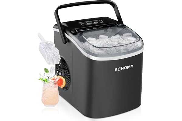 EUHOMY Machine à Glaçons, Petite Machine a Glacons, 9 Glaçons En 6 Minutes, Auto-Nettoyante Machine Glacon, Avec Poignée de Transport Et Panier à Glace, 12 Kg/Jour Machine a Glacon, Ice Maker Noir