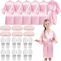 LYCN 12 pezzi vestaglia bambina kimono accappatoio in raso di seta con 6 nastri per capelli spa party set per accessori per feste, regali di nozze, sposa