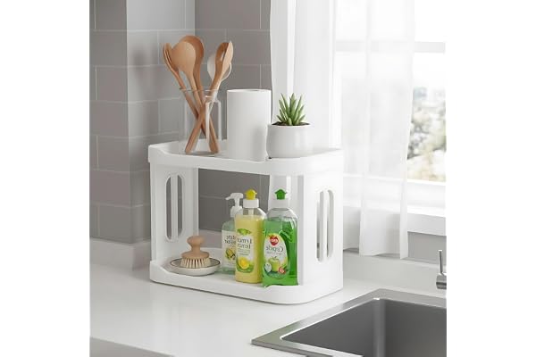 Hian 2-Layer Storage Rack 27.3 x 15 x 19 cm, White,Pack of 1 PP Plastic,Detachable Design Saves Space & Keeps Essentials Within Reach Ideal for Office,Kitchen,Bathroom,Vanity Accessories