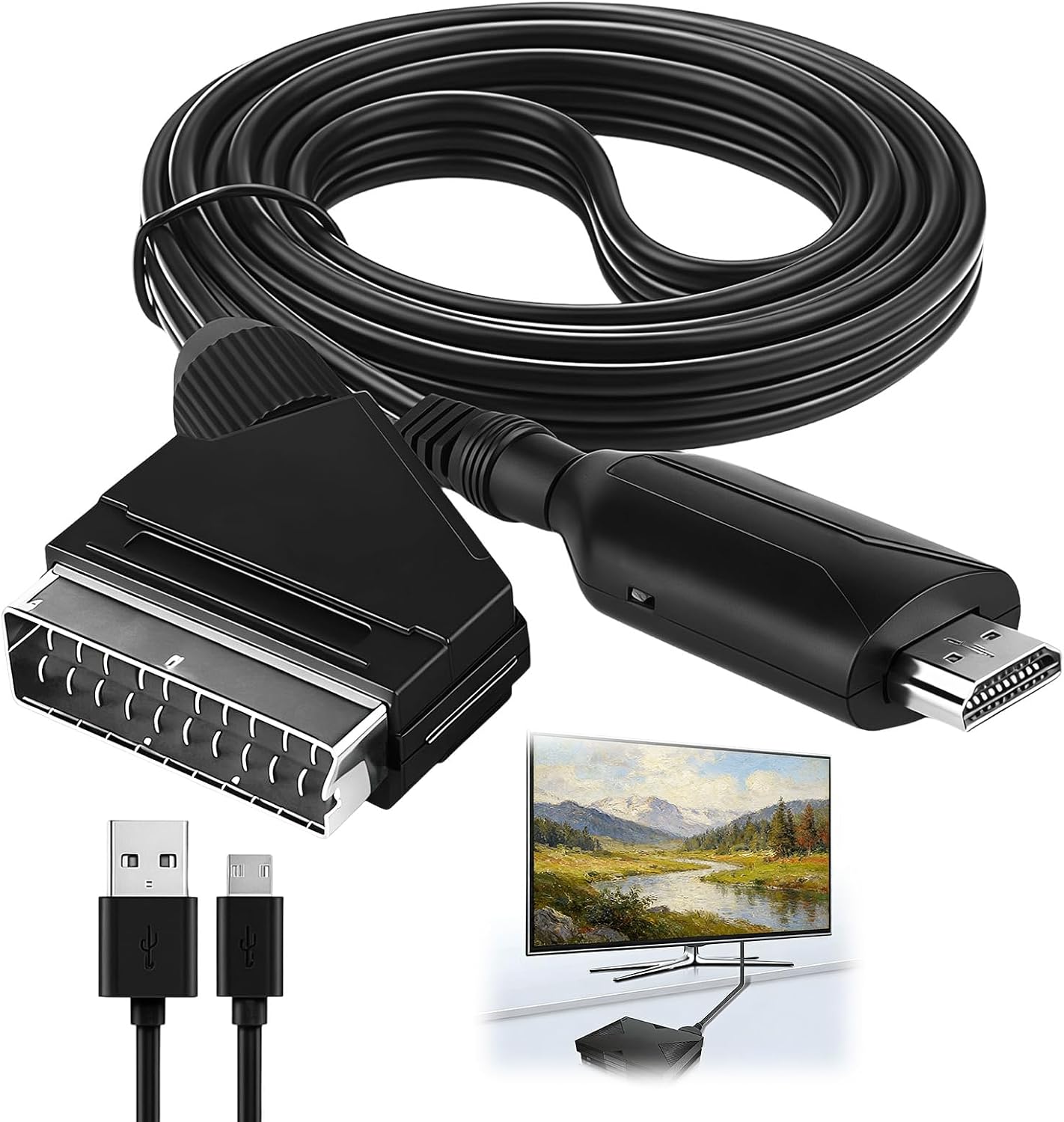 DUSEKI Convertidor Euroconector a HDMI Entrada Scart Salida HDMI Todo en uno Apoyo 720/1080P Convertidor Audio de Vídeo con Scart Cable para HDTV STB VHS Xbox PS3 Sky DVD BLU-Ray