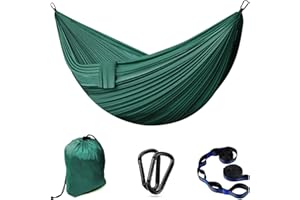 FORRINX Hamaca para Acampar al Aire Libre Hamaca de Viaje | 2 Personas hasta 300 kg, 300 x 200 cm, Paracaídas de Nailon |Incluye 2 Mosquetones y 2 Correas de Nylon, para Jardines Interiores y Exteriore