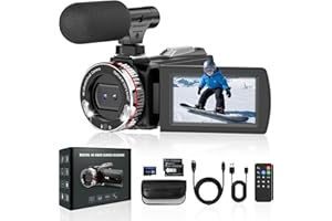 CAUPUREYE Videokamera 4K Camcorder 48MP 60FPS Vlogging Kamera für YouTube 3.0'' 270°Drehbarer Screen, 21X Digital Zoom Video Kamera mit 64 GB SD-Karte, 2 Batterien, Externem Mikrofon