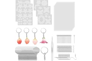 LAITER Set Carta Termoretraibile Fogli Plastica Portachiavi Plastica Orecchino Fogli Termoretraibile Pellicola Bambini Strato15 Film Termorestringenti 10 Portachiavi 40 Gancio per Orecchini