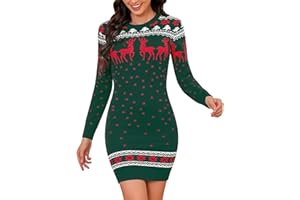 Totatuit Vestido Punto Navidad Mujer Vestido de Suéter Elegante Cuello Redondo Vestido Invierno Manga Larga Slim Fit Jersey Largos Vestidos Sweater Otoño