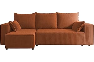 4ALL HOME Tobi Corner Sofa with Sleep Function 246 x 145 cm - Couch - Sofa with Bed Box - Corner Couch - L-Shaped - Sofa Bed - Sofa Bed with Bed Box - Universal (Cord Poso 40 Copper)