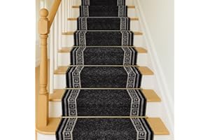 Bravich RugMasters Greek BLACK Rubber Backed Non Slip Machine Washable Very Long Hallway Hall Runner Narrow Rugs Custom Length Stair Mats 2'2"x20'FT (66x610cm)