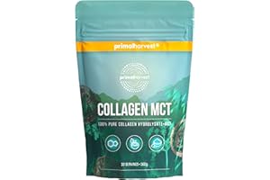 Primal Harvest Collagen MCT poudre - 30 portions - alimentation durable à l'herbe & poudre d'huile de noix de coco - hydrolysat de collagène- goût neutre & solubilité optimale