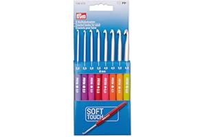 Prym 195970-1 Crochet Hook Set Soft Touch | Ergonomic Handle for Comfortable Crocheting | Colour Code for Size Marking, 8 Aluminium Needles with Coloured (2-6 mm), Multicoloured, One Size