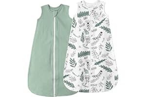 LILBESTIE Gigoteuse 0-6 Mois Ete, 100% Coton Paquet de 2 Gigoteuses Bébé Tog 0.5, Vert et Feuilles