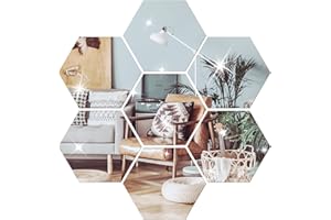 NAILDOKI Lot de 12 miroirs autocollants muraux hexagonaux en acrylique pour décoration de salon, chambre à coucher (Argent)