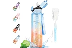 AOHAN Water Bottle 1L Clear Water Bottle With Straw BPA Free Sport Drinks Bottle Dishwasher Safe Leakproof Motivational Water Bottle with Time Markings, Transparent Blue (SH0008)