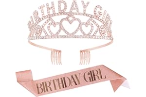 Qaziuy Birthday Girl Sash and Tiara, Birthday Girl Glitter Crown Rhinestone Crystal Birthday Girl Satin Sash for Birthday Party Decoration for Girls