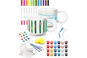 HOLOVUE Keramik Bemalen Set – 2 Tassen zum Bemalen für Erwachsene & Kinder, Komplettes DIY Keramik Malset mit 24 Acrylfarben, 12 Porzellanstiften, Pinseln, Paletten & Geschenkbox – Kreatives Geschenk