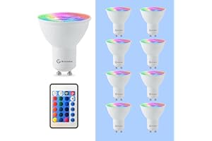 Bravsekai GU10 RGB & 6500K Cool White LED Bulb with IR Remote, 35W Equivalent, 16 Colors & Dynamic Effects, GU10 Colourful Bulbs for Mood Lighting (No Memory Function)