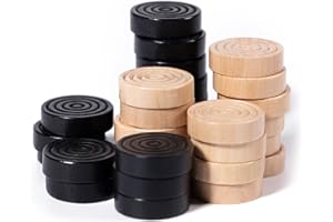 WOITRAY Wooden Mill & Lady Figures - 30 Pieces 24/7 mm Replacement Parts for Mill Game, Draughts Game, Halma, Board Game, Strategy Games - Natural & Black - Wooden Stones Accessories