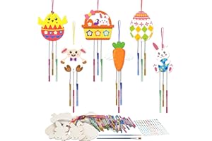 HONMOK 12 Stück Ostern Windspiele Bastelset Holz Osterbasteln Osterhase Ostereier Osterküken Klangspiel Kreativset zum Bemalen Geschenke für Kinder Haus Garten Frühling Osterdekoration