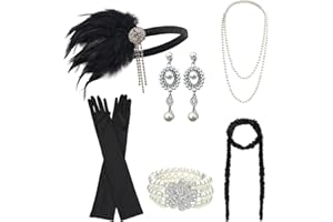 DRESHOW 1920s Accesorios Set Años 20 Fiesta Disfraz Gran Gatsby Diadema Collar Guantes Pendientes para Mujeres
