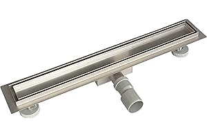 Acezanble Caniveau de Douche Acier INOX, Réglable Le 2 en 1 Carreler Caniveau, Caniveau de Douche avec Siphon à bloqueur d'odeurs et Filtre à Cheveux, Drainage Rapide, Caniveau Extra Plat 70cm