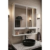 AD-3 Raflı Banyo Dolabı, 2 Kapaklı Lavabo &Uuml;st&uuml; Aynalı Banyo Dolabı - Beyaz | Aynalı, Raflı
