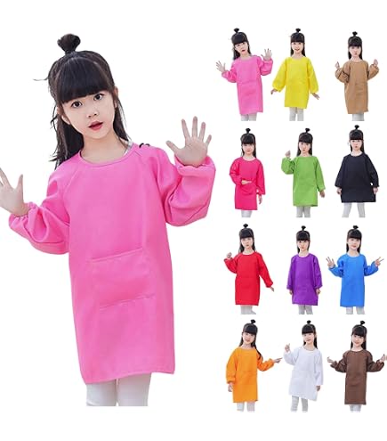 EIHI Delantal Impermeable Para Pintura Infantil – Talla L (125-140 Cm) – Manga Larga Y Ajuste Con Velcro