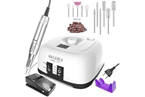 NAILGIRLS Fresa per Unghie Professionale 35000RPM, Fresa Unghie, Lima Per Unghie Elettrica, Lima Unghie Elettrica con LED Intelligente e Modalità Pedale, Portatile per Rimozione Gel/Smalto (Bianco)