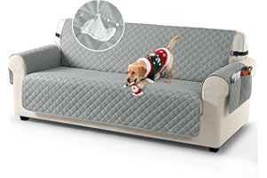 TAOCOCO Sofa Covers 100% Waterproof Sofa Slipcovers 3 Seater,Non Slip Cover with Storage Pockets Both Side for Kids/Dogs/Pets,Washable Sofa Protector with Elastic Strap(Grey)