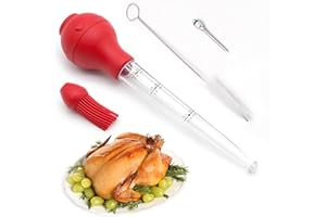 TULEBOLIAN Bratenspritze,Edelstahl,Baster Spritzenfleisch Marinade,FDA,Gummi-Ballon, Bratenspitze, Bratenpinsel Und Reinigungspinsel,Rot, Verwendet FüR Weihnachten, Thanksgiving, Familienfeiern Und Grillen
