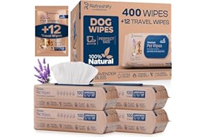 REFRESHIFY Dog Wipes for Paws and Butt - Plant Based Lavendar Scented (Pack of 400) - Pet Wipes for Dogs and Cats - Deodorizing Non Toxic Dog Wipes, +12 Additional Travel Wipes