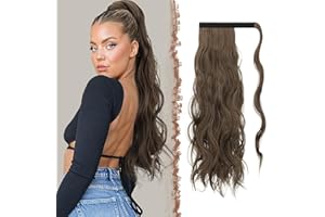 FESHFEN Coleta Postiza Rizada Pelo, 60 cm Largo Ondulado Wavy Ponytail Extension Marrón Oscuro y Caramelo Cola de Caballo Extensiones Clip Postizos de Pelo Rizado para Mujeres