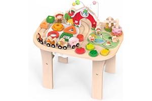 WEILIM Tavolo attività in Legno per Bambini 1 Anno, Labirinto di Perline, Tavolo Multiattivita Giochi Montessori Sortatore di Forme e Pista del Trenino, Centro Educativo Sensoriale 12+ Mesi
