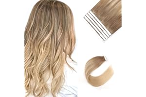 Sixstarhair Tape Extensions Echthaar 35cm 50g 20pcs Tape In Haarverlangerung Kurz Haar Balayage Aschbraun Verblasst Zu Schmutzigem Blond Highlight Aschblond #8/18/60