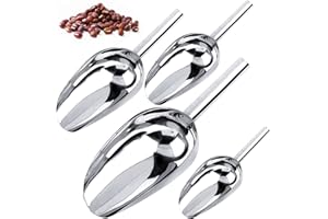 GZLCEU Lot de 4 pelles à glace en acier inoxydable - Polyvalentes - Pour bonbons, glaçons, céréales, noix et cuisine, bar, buffet, fête, mariage (argenté)