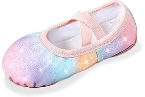 Comfyouth Ballet Shoes Girls Glitter Dance Shoes Split Sole Ballet Flats Leather Ballerina Shoes Ballet Dance Slippers with Elastic Cross Straps for Toddlers Kids