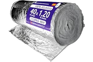 POLYNUM Optimer System - Rollo Aislante Termico es Ignifugo - 40x1.2m - Aislante Termico con 3 Capas - 40m x 1.2m - 48m²