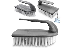 TDBS THE DUSTPAN AND BRUSH STORE 3pk Plastic Scrubbing Brush Floor Cleaning Hand Tools With Stiff Nylon Bristles Mould, Limescale and Grout Remover Ergonomic and Heavy Duty Cleaning Products For Home and Commercial Use