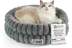 One PETS-TOP Panier Chat Moelleux – Coussin Chat ou Petit Chien Doux et Confortable – Cat Bed Antistress – Couchage Apaisant Rond et Chaud (Gris, 50 cm)