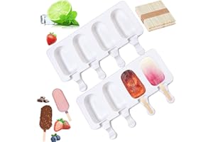 SEASBOES 2 Pièces Moule à crème glacée, Moule à Glace en Silicone, Moules à Popsicles Silicone Contient 200 Bâtons en Bois, sans BPA, Réutilisables, Pop Ice Lolly Mould DIY pour crème glacée dessert glacé