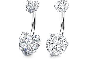 FECTAS Belly Bar Belly Button Bars 14G 10mm Navel Bars Set Stainless Steel Belly Navel Piercing Jewellery Silver Pink Blue Black