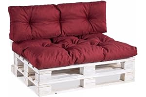 Gutekissen® Coussin pour Palette Extérieur - Confortable Coussin pour Canapé Jardin PPI - Différentes Tailles et Coloris (Set (Coussin d'assise 120x80 +Dossier 120x40), Rouge Bordeaux)