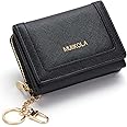 MUIIKOLA RFID-Blocking Mini Leather Wallet for Women，Women's Minimalist Card Holder Coin Changes Purse Keychain Front Pocket Wallet with 7 Card Slots and 1 ID Window Card Holder Organizer
