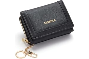 MUIIKOLA RFID-Blocking Mini Leather Wallet for Women，Women's Minimalist Card Holder Coin Changes Purse Keychain Front Pocket Wallet with 7 Card Slots and 1 ID Window Card Holder Organizer