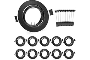 ‎LESELUX Leselux Einbaustrahler GU10 Set, 10x Einbaurahmen Schwarz, Einbaustrahler Rahmen Schwenkbar 60°inkl. GU10 Fassung für LED, Halogen Leuchtmittel, Deckeneinbaustrahler Rahmen Lochdurchmesser 68-80mm
