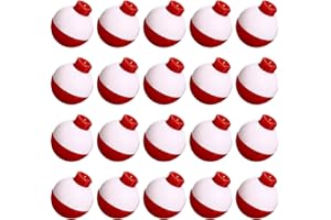 Quesuc Fishing Float 1 Inch Fishing Float Push Button Floats Red and White Bobber Fishing Tackle, 20 Packs