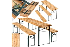 TecTake® Ensemble de Table Pliante Exterieur et 2 Banc en Bois de Brasserie Salon de Jardin Pliable et Peu encombrant Mobilier de Jardin pour Pique Nique Réceptions Barbecue Mariage Anniversaire