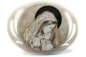 OVUNQUE PROTEGGIMI Quadro Madonna con Gesù Bambino Moderno in Legno con Vernice Perlata, 13x18 cm, Arte Spirituale e Made in Italy per la Tua Casa, Perfetto per un'Atmosfera di Devozione e Sacralità.
