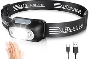 ‎GLANGEH Glangeh Kopflampe LED Wiederaufladbar, Angelbeleuchtung mit Bewegungssensor & 4 Lichtmodi, IPX6 Wasserdicht, 1200 mAh Akku Kopflampe Beleuchtung für Joggen Laufen Campen Angeln Wandern Handwerker