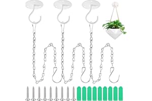 MissFox 3 Stücke Deckenhaken, Metall Pflanzen Wandhalterung mit Edelstahl Kette, Haken für Blumenampeln, Schwerlasthaken zum Aufhängen Vogelhäuschen, Windspielen, Laternen, Pflanzgefäßen (Weiß)
